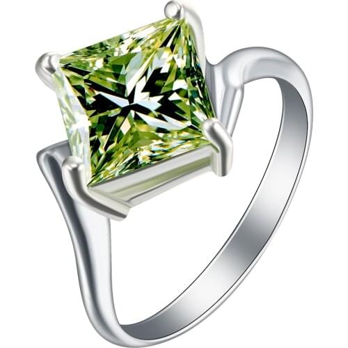 Hainon Green Stone Ring Vintage Party Gift for Women Zircon Wedding Engagement Crystal Rings Silver Color JEWELLERY