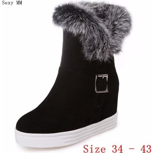 Autumn Winter Women Ankle Snow Boots Wedge Height Increasing Woman Short Boots High Quality Plus Size 34 - 40 41 42 43 botas
