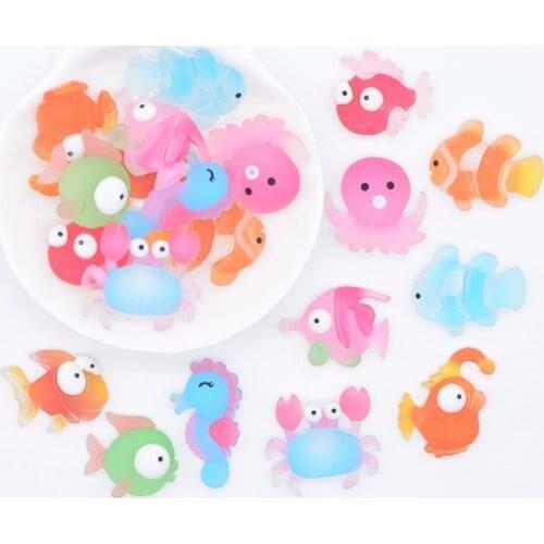 10Pcs/lot Kawaii 3D Sea Animal Ocean Flat Back Resin DIY Crafts Decor Baby Headwear Hair Clips Bow Ornament Accessories