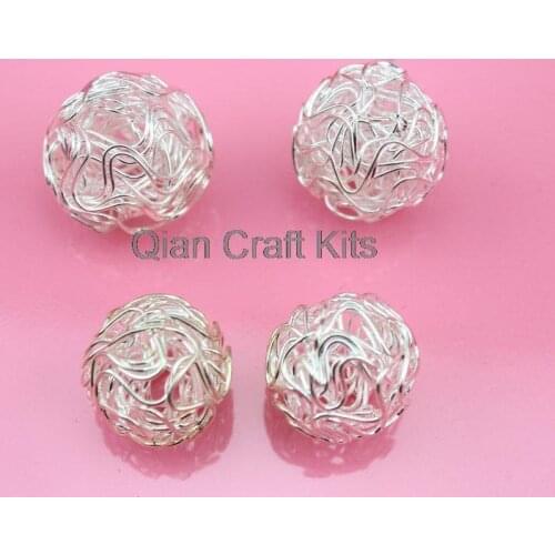 200pcs Silver Plated Hollow Twist Ball Wire Beads 16mm-20mm mix lead and nickle free