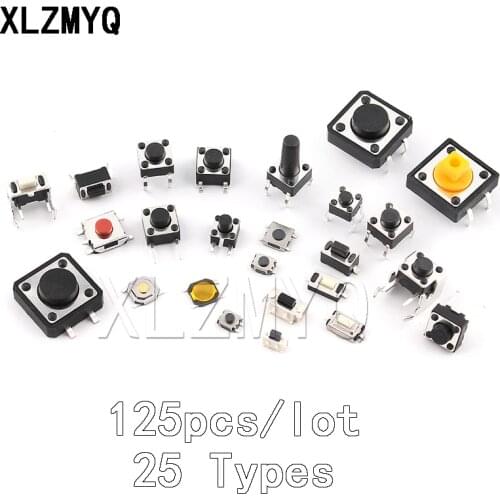 25 Types/125pcs/Touch Switch / Micro Switch / Push Buttons Switches SMD DIP 2*4 3*6 4*4 6*6 Diy Assorted Kit/for Tool package