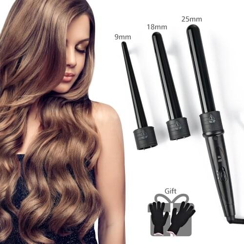3 In 1 Electric Hair Curler Ceramic Heating Curly Hair Stick Curling Wand Interchangeable 3 Parts Clip Hair Iron Curler Set Curl