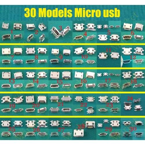 30models 5P 5 pins MINI Micro USB Jack Connector Tail Charging socket port plug for HTC Lenovo ZTE Huawei mobile phone tablet