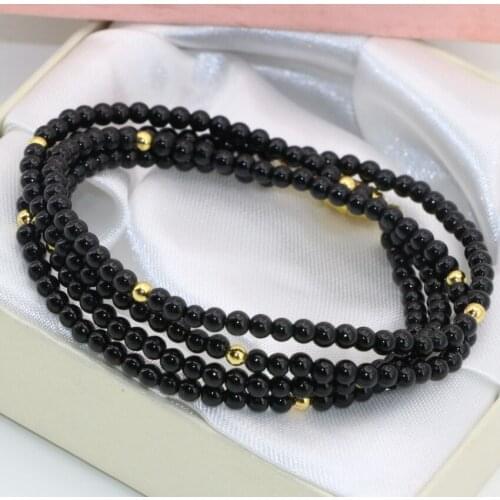 4 rows unique magnetic clasp 3mm natural stone black agat carnelian onyx round beads long chain multilayer bracelet jewels B2791