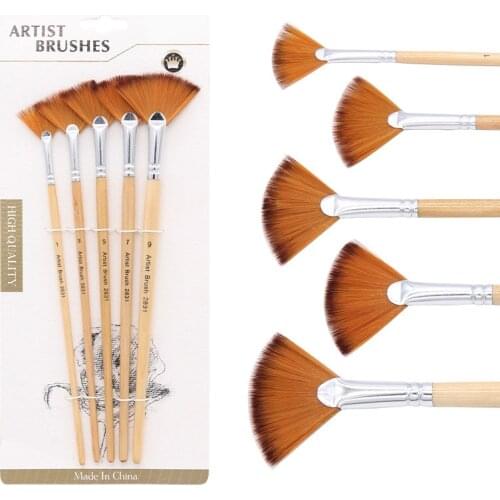 5Pcs Fan Shaped Nylon Hair Gouache Watercolor Paint Brush Set for School Drawing and Art Supplies