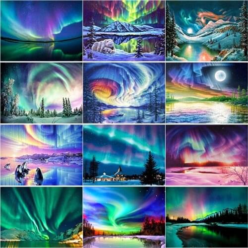 5D DIY Diamond Painting Full Square Round Drill Aurora Landscape Diamond Embroidery Scenery Cross Stitch Home Decor Manual Gift