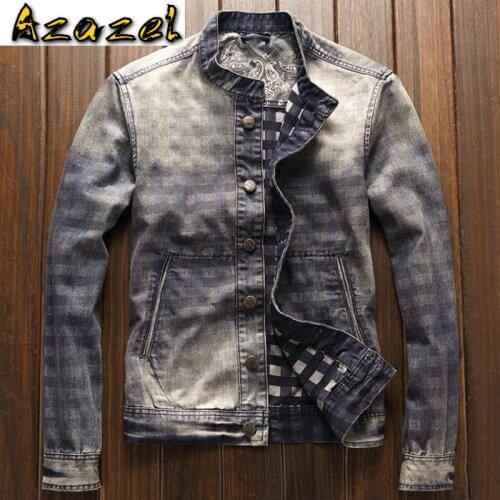 European Style Automotive Jackets Mens Jean Coats Plus Size 3XL Vintage Style Mans Denim Suit Dress Jackets Plaid Overcoat A361