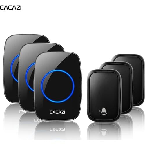 CACAZI Wireless Waterproof Self-powered Doorbell No Battery Required 3 Transmitter 1 Receiver US EU UK AU Plug Home Ring Bell