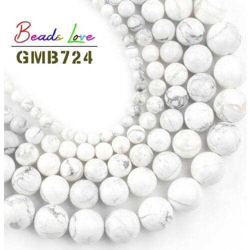 Natural Stone Beads White Howlite Turquoises 4 6 8 10 12mm Round Loose Beads for Jewelry Making Diy Bracelet Necklace 15 Inch