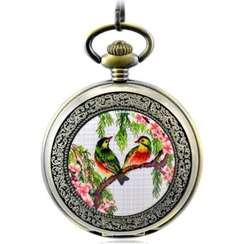 Brown Antique Skeleton Mechanical Hand Wind Pocket Fob Watches Mens Womens Watch Pendant Necklace Gift Roman Flowers and Birds