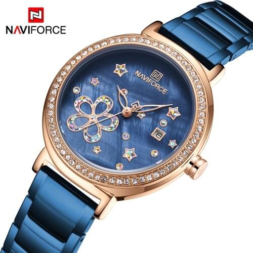 NAVIFORCE Luxury Women Watches Rhinestone Stainless Steel Quartz Watch Japanese Movement Girl Gift Watch Waterproof Wristwatch