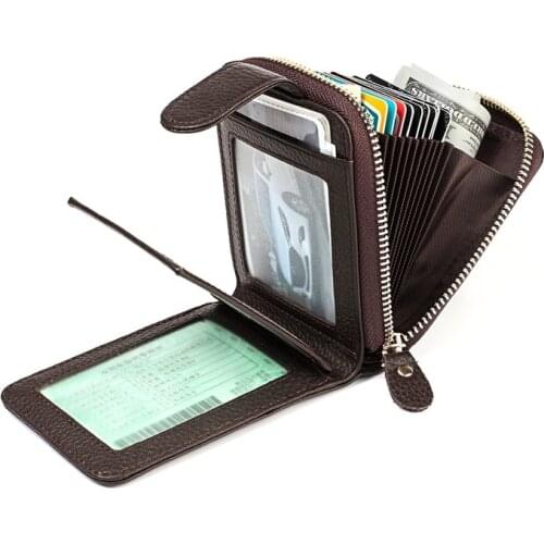 Genuine Leather Card Holder Rfid Zipper Card Bag Small Change Wallet Purse Short Wallets Mens Vintage Purse