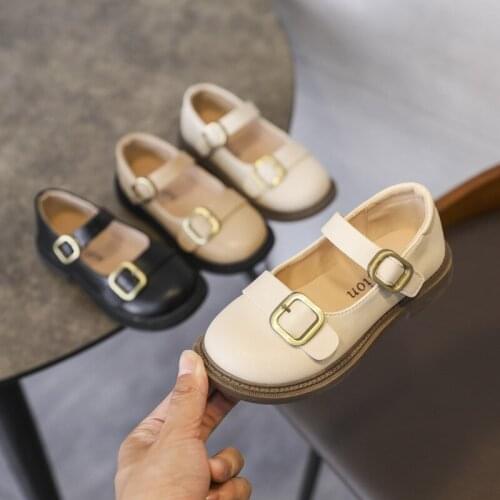 Childrens PU Leather Shoes 2021 Autumn New Girls British Style Buckle Princess Shoes Girls Casual Flats School Shoes Hot Chic