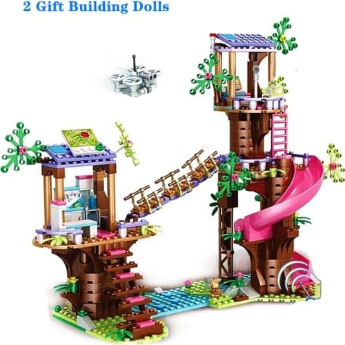 Jungle Tree House Building Block Slide Amusement Park Environmental Protection Bricks Girls Friends Princess Children Toy Gift