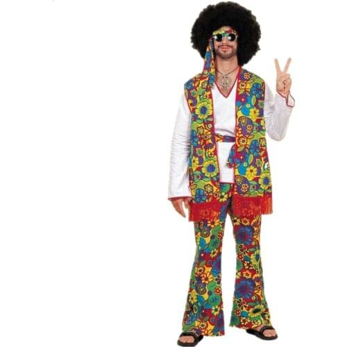Adult Man Retro 60s 70s Hippie Costume Carnival Party Bar Nightclub Disco Hippie Cosplay Fancy Dress
