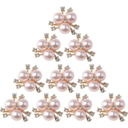 Fityle 10Pcs Flatback Buttons, Alloy + Rhinestone + Pearl, Light Pink Crystal Embellishments for Wedding Dress, Head Band Decor