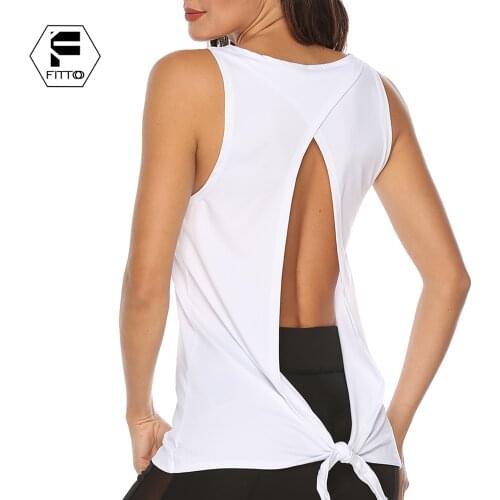 FITTOO Sleeveless Sports Vest Sports Gym Breathable Shirt Backless Fitness Women Sexy Backless Shirt Workout Top