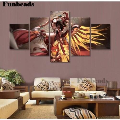 Women Mercy,Overwatch,5 piece Diamond Painting Full Square Round Mosaic Diamond Pattern Diamant Painting wing Lady Art, FF4164