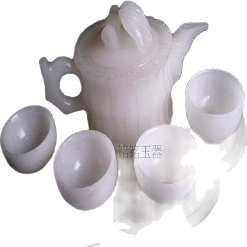 Chinese kung fu tea tea with natural White jade teapot and tea cup A set