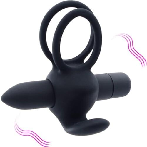 10 Speed Vibrators Rings Double Male Cockring Delay Premature Ejaculation Penis Ball Loop Lock Bullet Vibrator Sex Toys for Men