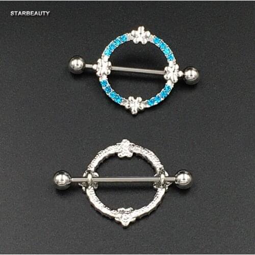 1 Pair 14G Lake Blue Snow Crytal Nipple Piercing Mamilo Sexy Nipple Shield Women Bar Ring Body Jewelry Piercing Pezon Hombre