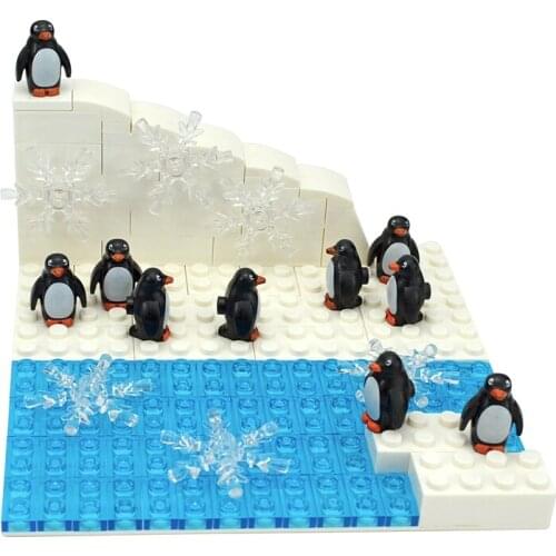 MOC Building Blocks 10 Penguins Glacier Compatible Classic Bricks Icy Snow World creative Toys for Children DIY Gift Baseplate
