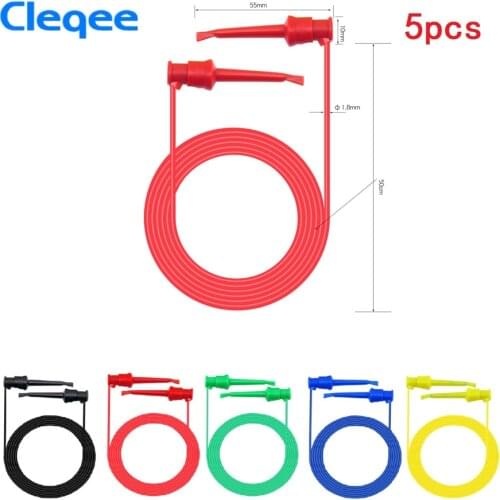 Hot Cleqee P1520 5pcs Multimeter Electrical Testing Dual SMD IC Test Hook Lead Silicone Cable 50cm 5colors