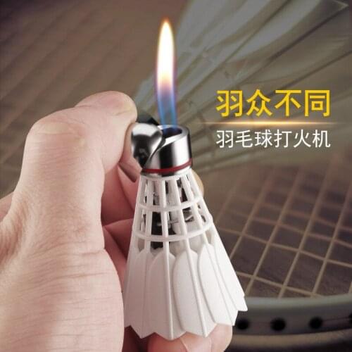 Mini Creative Badminton Shape Lighter Metal Personality Inflatable Open Flame Lighter Decoration Birthday Gift