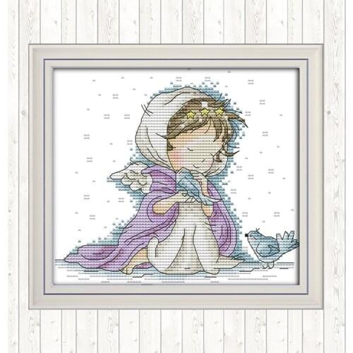 Angel with Two Birds Patterns Kits Home Decor DIY Needlework Crafts Cotton Thread Embroidery Needlework Sets Cross Stitch Kits