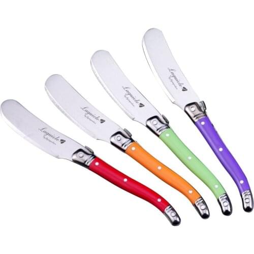 New Promotion 6.25inch Laguiole Butter Knife w/ Rainbow Handle Package in Wood Holder Stainless Steel Dinnerware Set 4pcs/set