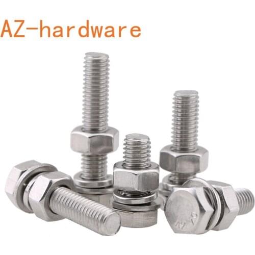 304 stainless steel outer hexagonal bolt screw nut set large full length screw M12 M14 M16 2PCS