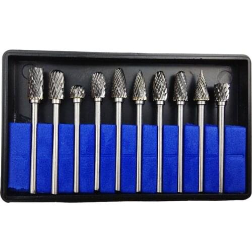 New 10pc 1/8" Shank Tungsten Carbide Milling Cutter Rotary brocas com escareador hss steel cone drill set diamond drill 10mm