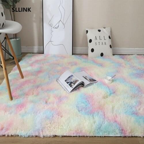 New Rainbow Colors Carpets Tie Dyeing Plush Soft Carpets For Bedroom Living Room Anti-slip Floor Mats Kids Room Carpet Rugs