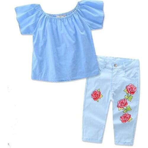 Baby Girls Clothes Summer Spring Kids Off Shoulder Tops +Pants Outfits Children Girl Clothing Set