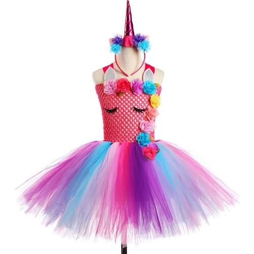 Girls Princess Dress Childrens Unicorn Mesh Tulle Shawl Sress Suit For Evening dress Birthday Party Costume