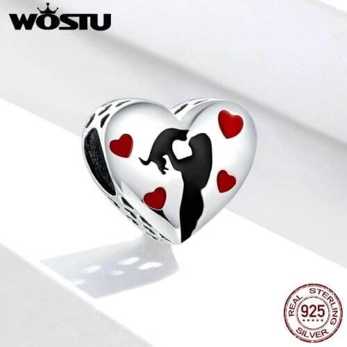 WOSTU Genuine 925 Sterling Silver China Pet Love Touched Heart Cat Beads fit Bracelet Star Letter Crystal Charms