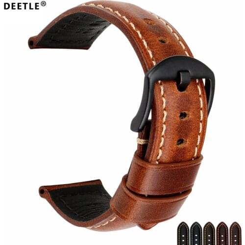 DEETLE Watch Bands 20mm 22mm 24mm 26mm Vintage Oil Wax Leather Watch Strap Watch Accessories Watchband For Panerai Breitling