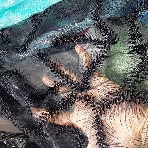 Luxury beaded embroidery tulle fabric african net lace fabric BZLC-17453 with many beads in black color