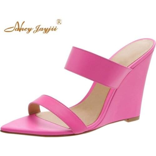 Lime Pink&Neon Green High Wedges Heels Sandals Woman Open Pointed Toe Slides Large Size 11 16 Ladies Beach Shoes Fashion Summer