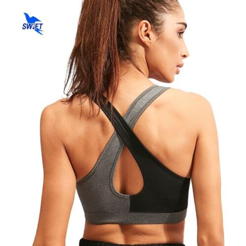 Sexy Criss Cross Back Sports Bra Women High-Stretch Shockproof Training Yoga Bra Vest Patchwork Full Cup Fitness Tank Tops
