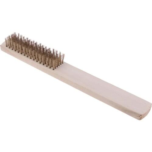 208mm Copper Wire Brass Bristle Wood Handle Wire Scratch Brush For Metal Cleaning Tools