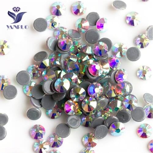 YANRUO 2058HF Crystal AB Flat Back DIY Strass Hot Fix Glass Stones and Crystals Hotfix Rhinestones Adhesive For Clothes