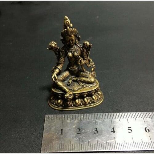 Tibet India Thailand Greco-Buddhist HOME CAR Pocket Talisman Protection Retro bronze Omnipotent Green Tara Buddha statue