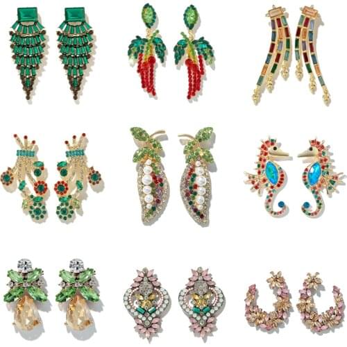 Tocona Personality Colorful Shiny Crystal Stone Drop Earrings for Women Lovely Animal Pretty Flowers Geometric Dangle Earrings