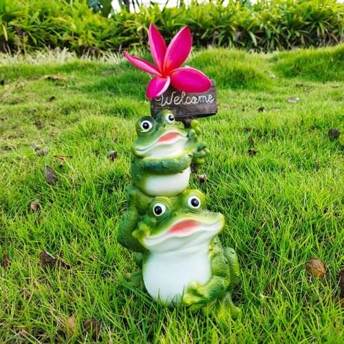 Garden Pastoral Lawn Accessories Decoration Simulation Frog Welcome Card Resin Ornaments Outdoor Park Cute Figurines Crafts Art