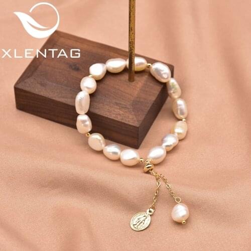 Xlentag Natural Pearl Copper-Plated 18k Gold-Plated Multi-Layer Pendant Bracelet Women Birthday Gift High-End Jewelry GB0968