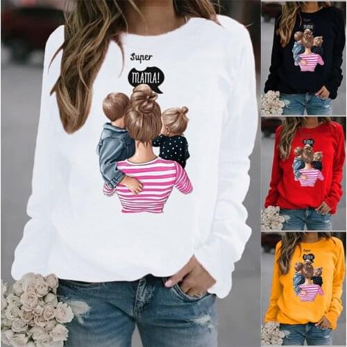 Super Mama Printed Hoodies Women Fleece Long Sleeve O Neck Loose Sweatshirt Girls Women Hoodie Pullovers Winter Autumn