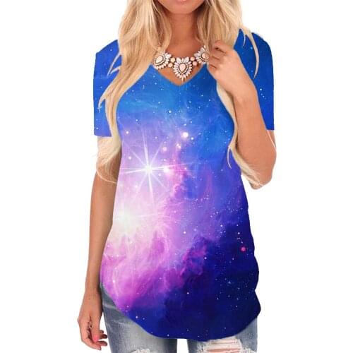 Giyu Brand Galaxy T-shirt women Nebula Shirt Print Colorful Tshirts Printed Space V-neck Tshirt Womens Clothing Hip hop Cool New