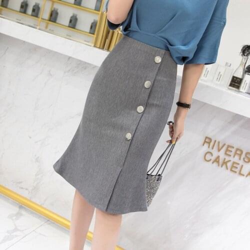 Summer Autumn Womens Mid-Length Elegant Commuter High-Waist Trumpet Hip-Wrapped Nylon Cotton Work Skirt for Women 2021 A047