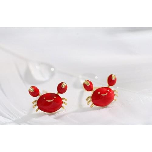 New Hot Fashion 925 Sterling Silver Red crab Earrings for Women Girls Gift Fashion Statement Jewelry